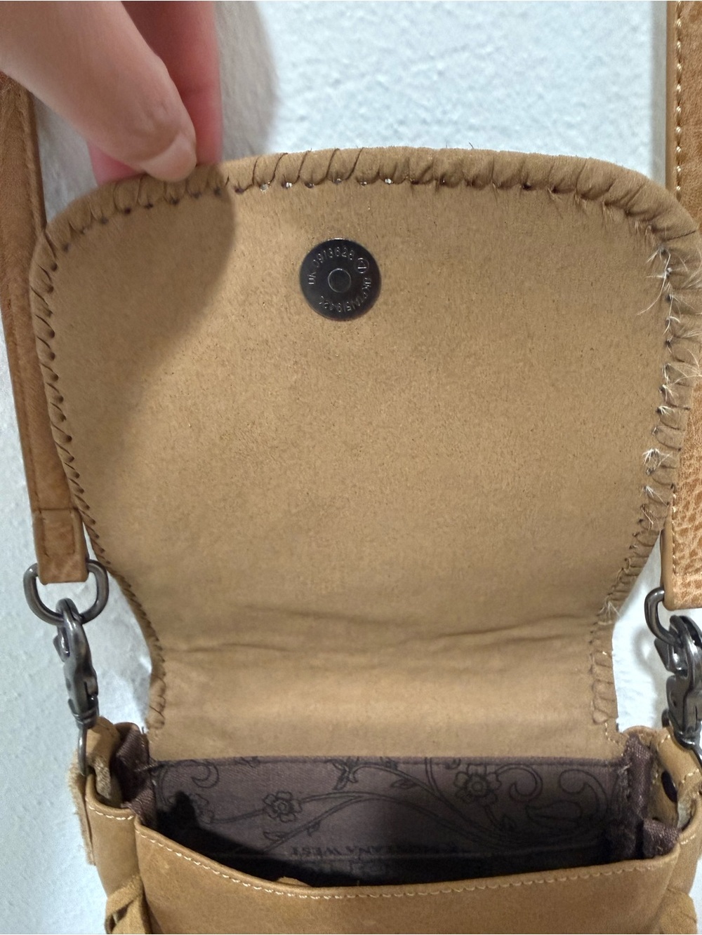 Montana West Fringe Cowhide Crossbody Bag in Brown and White - Picture 6 of 10